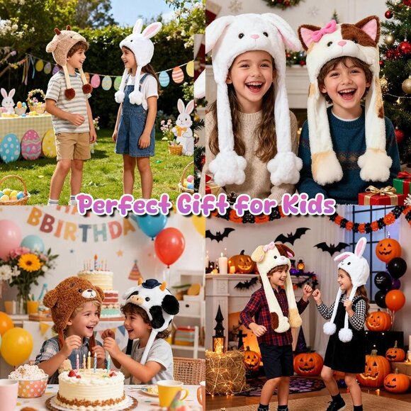 Animal Plush Hat with Moving Ears Pop Up Beating Cosplay Dress Up Gift for Kids main image 5